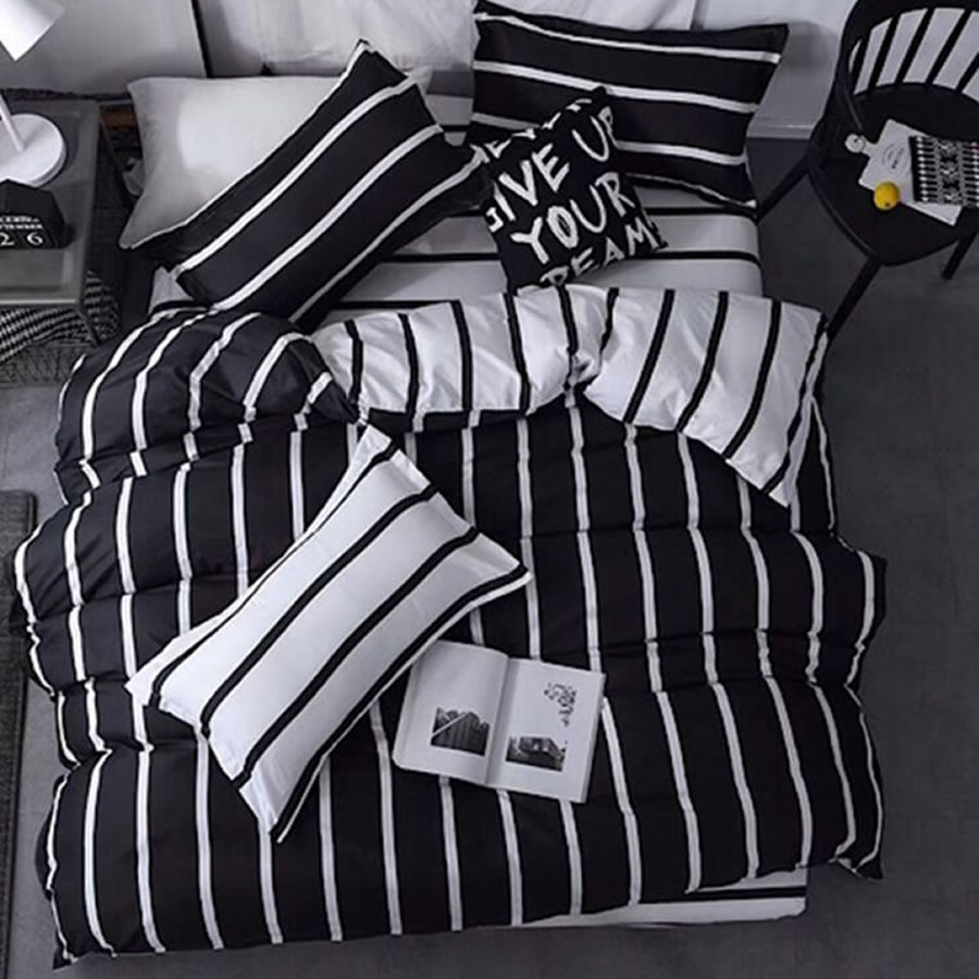 black white striped bed linen set