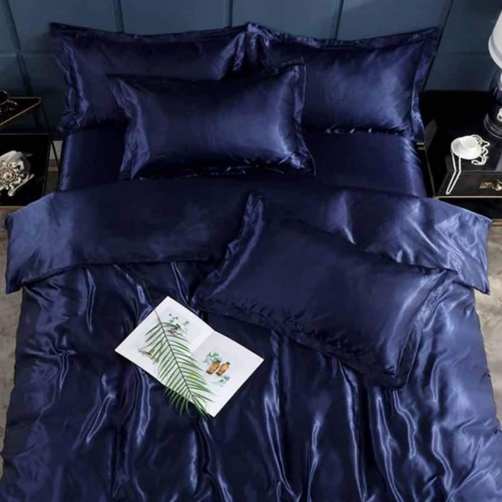 buy blue satin silk sheets