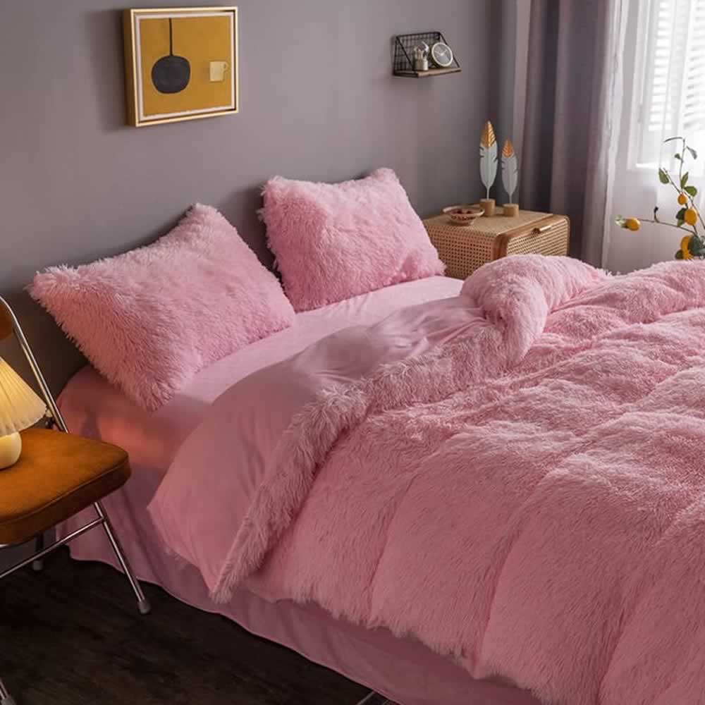 white fleece bed sheet set